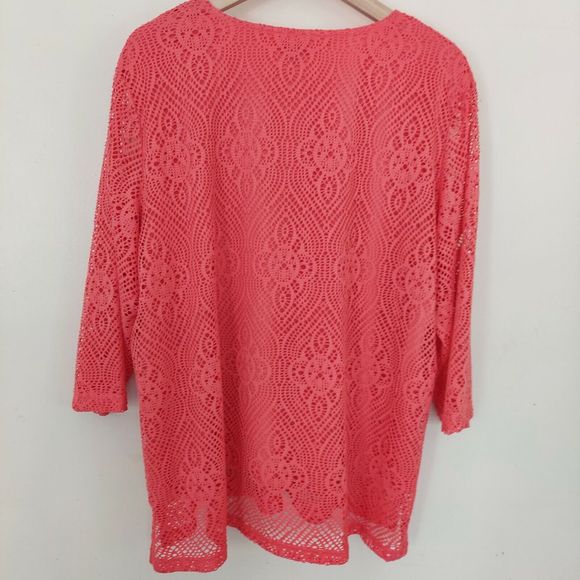 Colorful Mesh Lace Tunic Top 2X Plus Orange Coral Lined - Picture 9 of 9